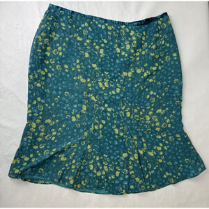 Twee Floral Skirt Liz Claiborne Blue Yellow Teal Mermaid Trumpet Women's Size 16
